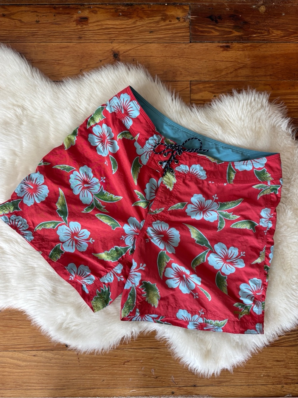 Red & Blue Hawaiian Swim Shorts